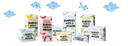 All the diapers and diaper pants in their colourful packaging. 
Diapers size 1
Diapers size 2
Diapers size 3
Diapers size 4
Diapers size 5
Diapers size 6
Diaper pants size P4
Diaper pants size P5
Diaper pants size P6